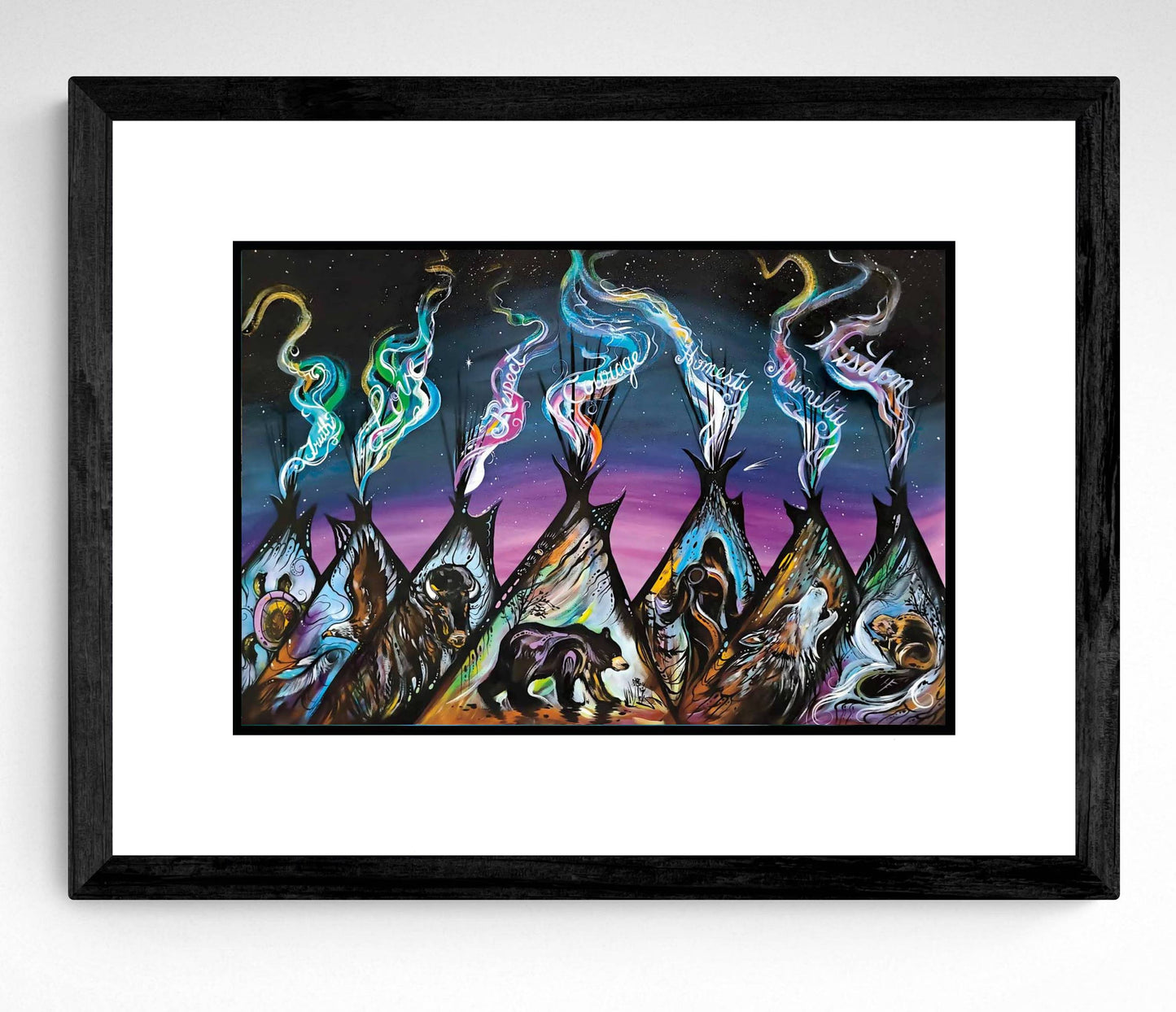 Seven Sacred Tipis By Carla Joseph, Indigenous Art Print, Seven Grandfather Teachings, Native Americans, Framed Art