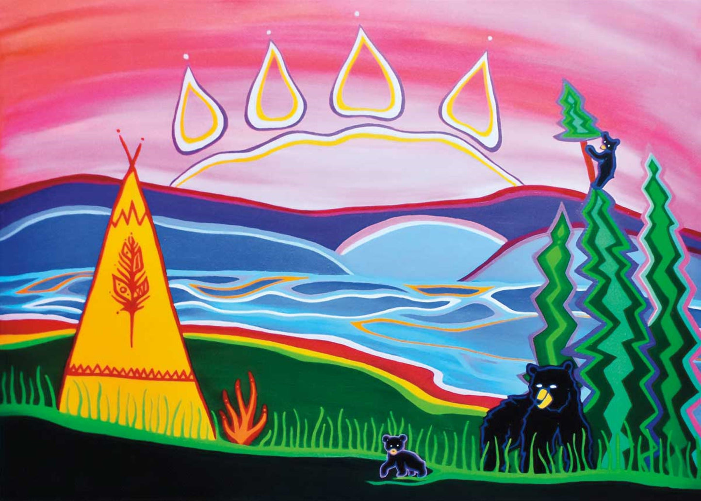 Bear Visit By Patrick Hunter Indigenous Art Print, First Nations, Ojibway, Native Americans Indian Decor, Framed Art
