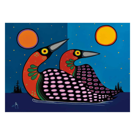 Loons by Jim Oskineegish Indigenous Art Print, First Nations, Ahnisnabae Culture, Native American Indian Decor