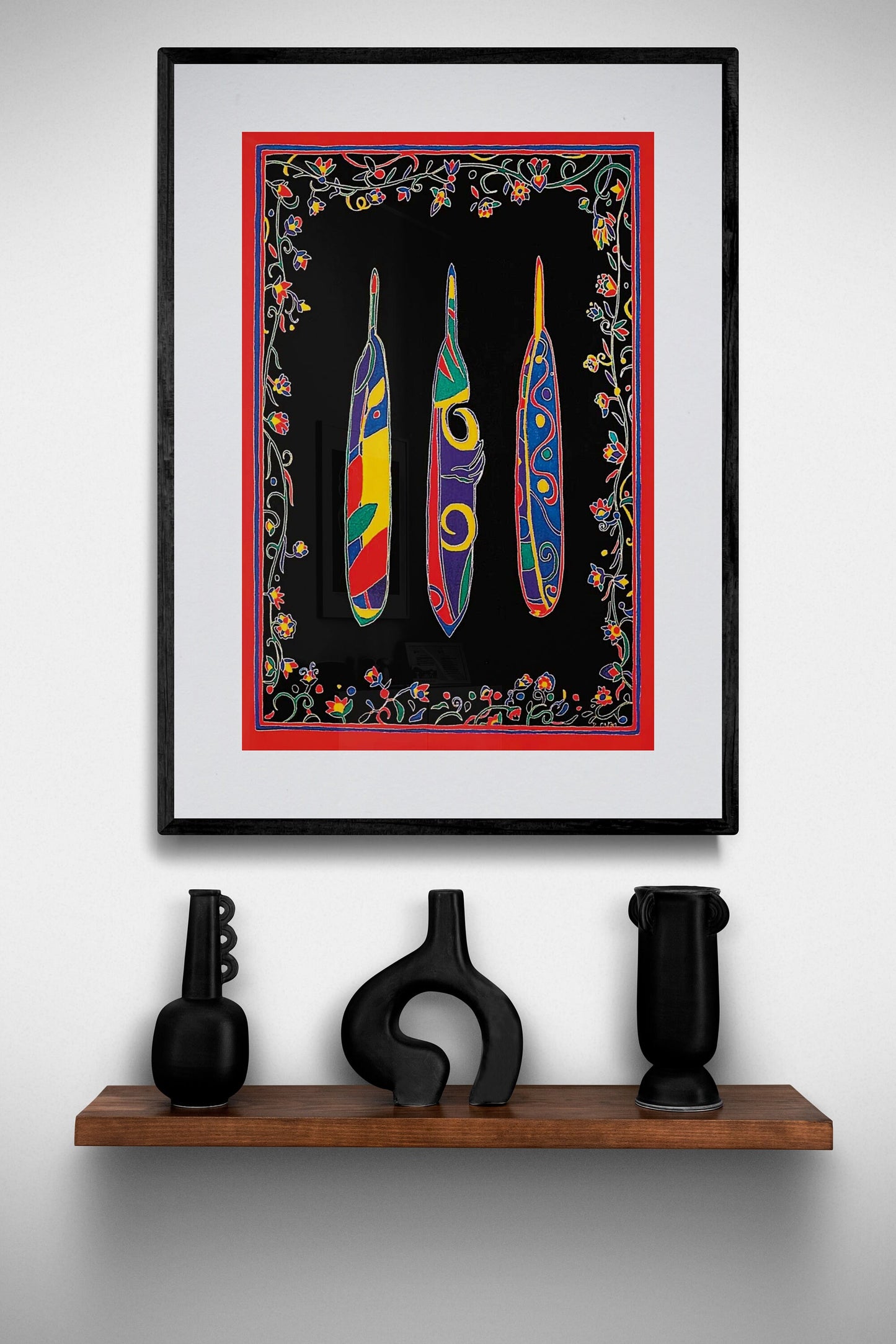 Three Feathers by Dawn Oman Indigenous Art Print, First Nations, Métis, Chipewyan/Welsh, Culture, Native Americans Decor, Framed Art