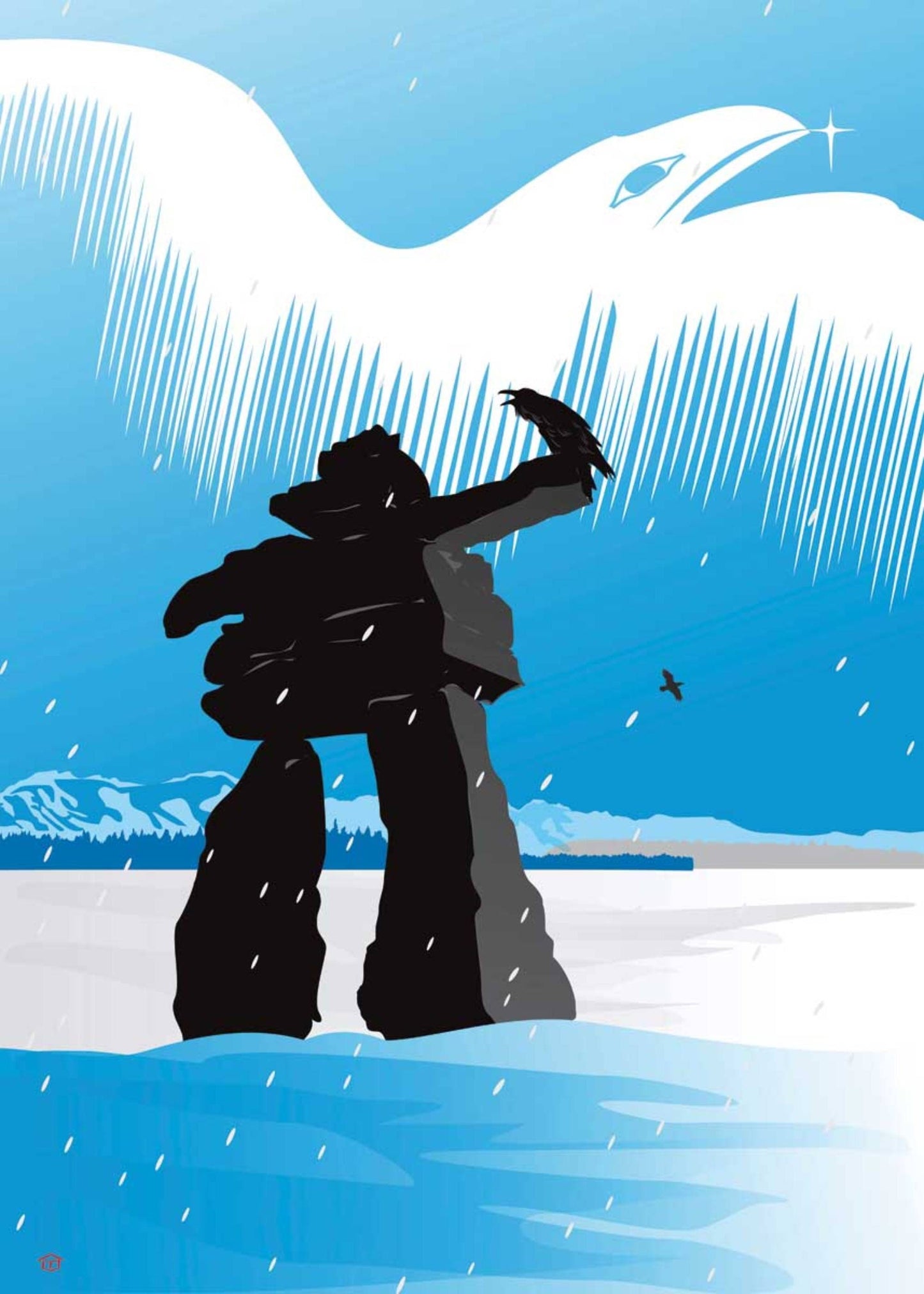 Inukshuk Winter By Mark Preston, Indigenous Art Print, First Nations, Native Americans, Tlingit, Yukon Territory, Framed Art