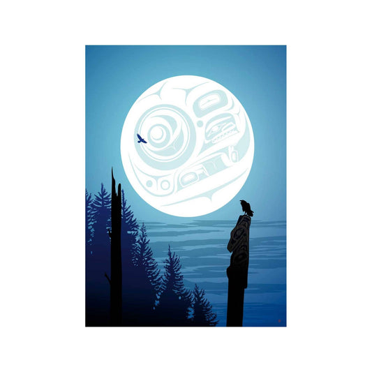 Full Moon Raven By Mark Preston, Indigenous Art Print, First Nations, Native Americans, Tlingit, Yukon Territory, Framed Art