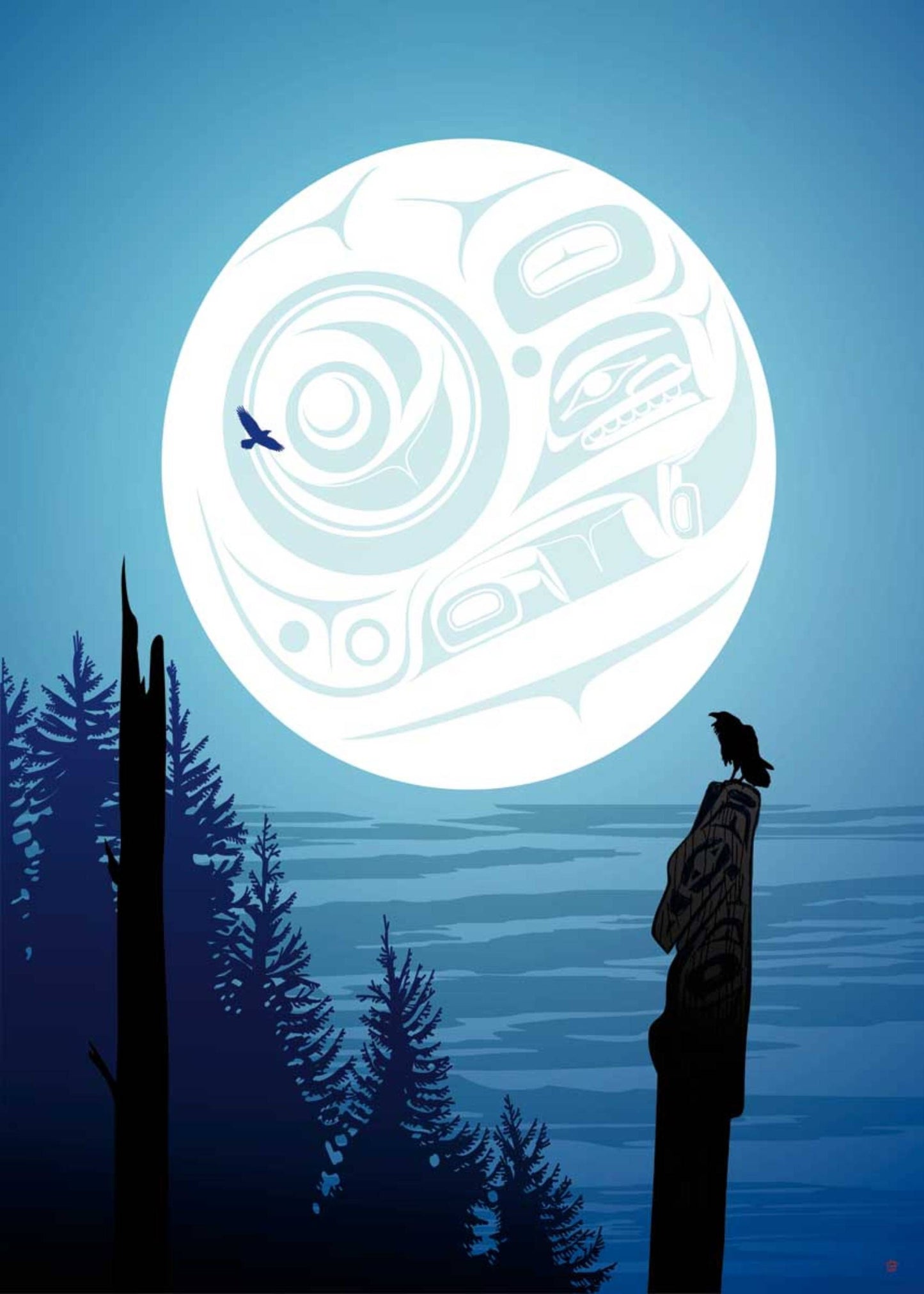 Full Moon Raven By Mark Preston, Indigenous Art Print, First Nations, Native Americans, Tlingit, Yukon Territory, Framed Art
