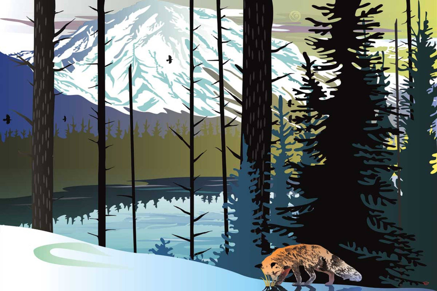 Fox Winter Mountains By Mark Preston, Indigenous Art Print, First Nations, Native Americans, Tlingit, Yukon Territory, Framed Art