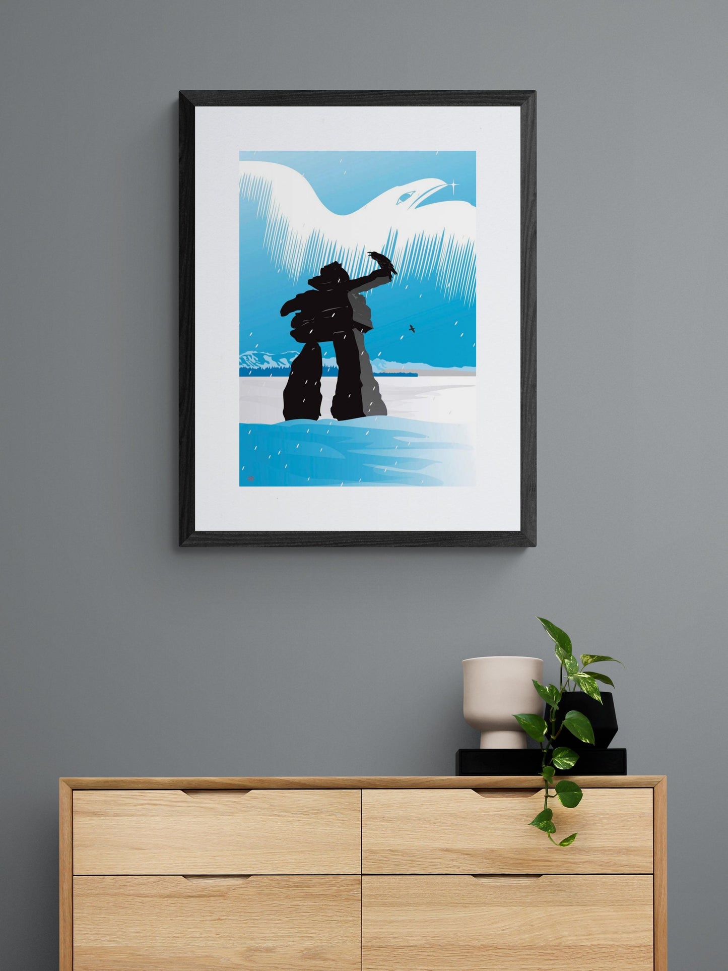 Inukshuk Winter By Mark Preston, Indigenous Art Print, First Nations, Native Americans, Tlingit, Yukon Territory, Framed Art