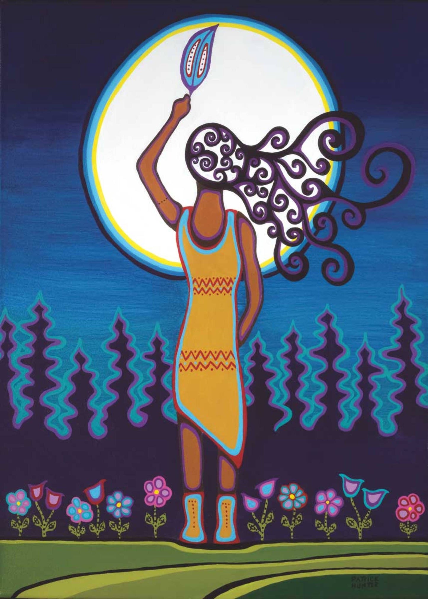 Woman and Grandmother Moon By Patrick Hunter Indigenous Art Print, First Nations, Ojibway, Native Americans Indian Decor, Framed Art