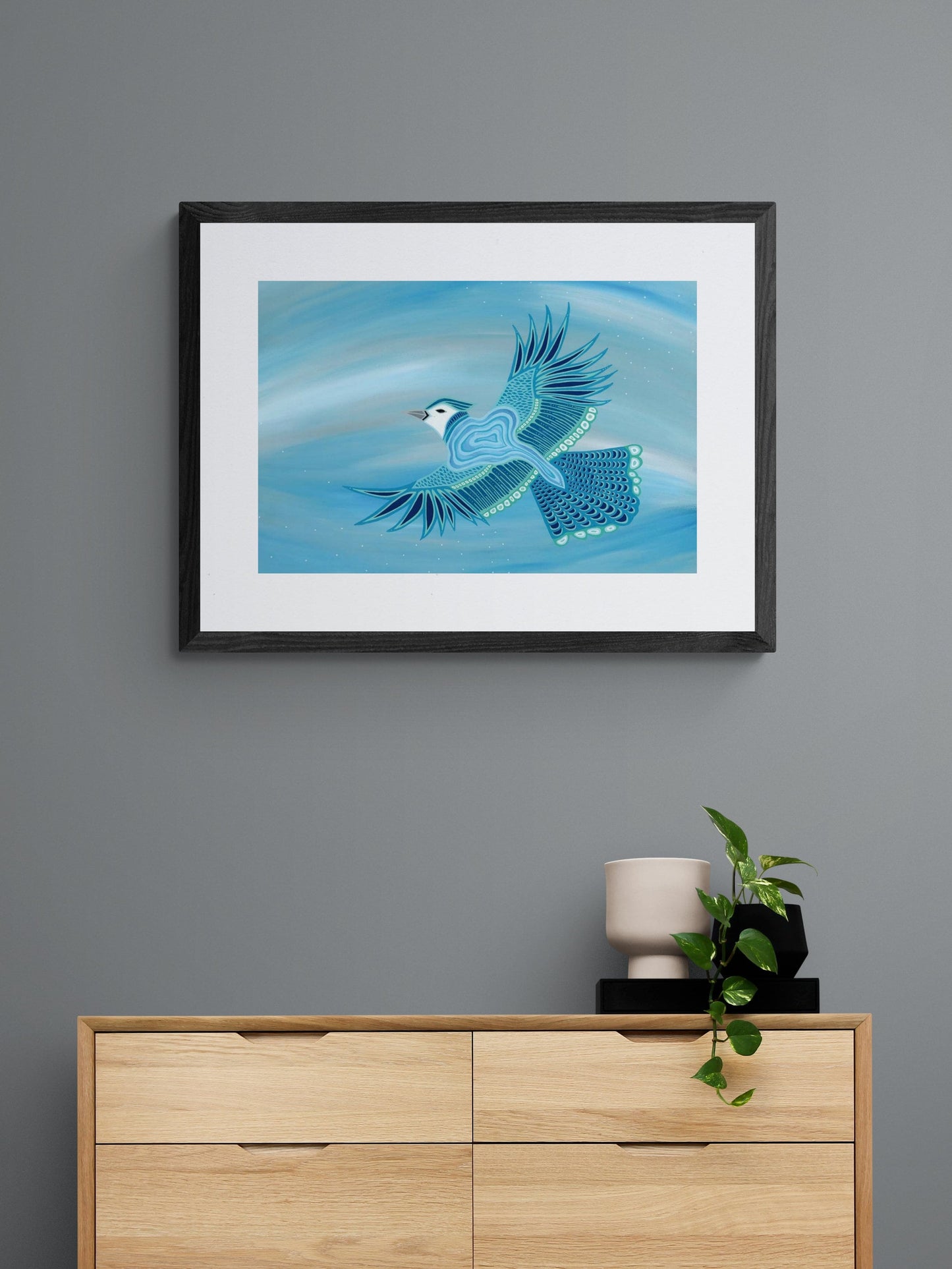Blue Jay By Patrick Hunter Indigenous Art Print, First Nations, Ojibway, Native Americans Indian Decor, Framed Art