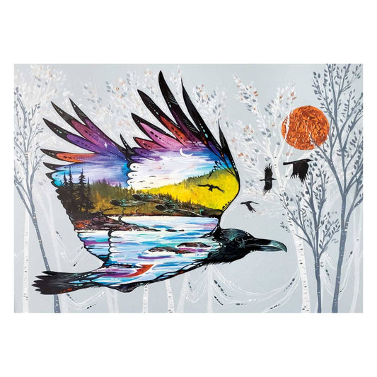 Raven’s Flight By Carla Joseph, Indigenous Art Print, First Nations, Native Americans, Cree, Métis, Framed Art
