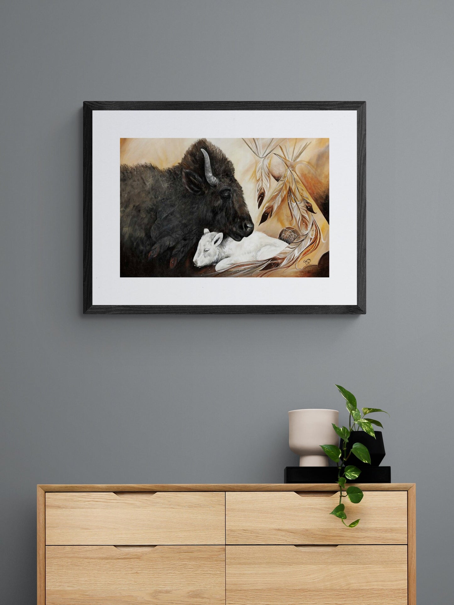 White Buffalo By Carla Joseph, Indigenous Art Print, First Nations, Native Americans, Cree, Métis, Framed Art