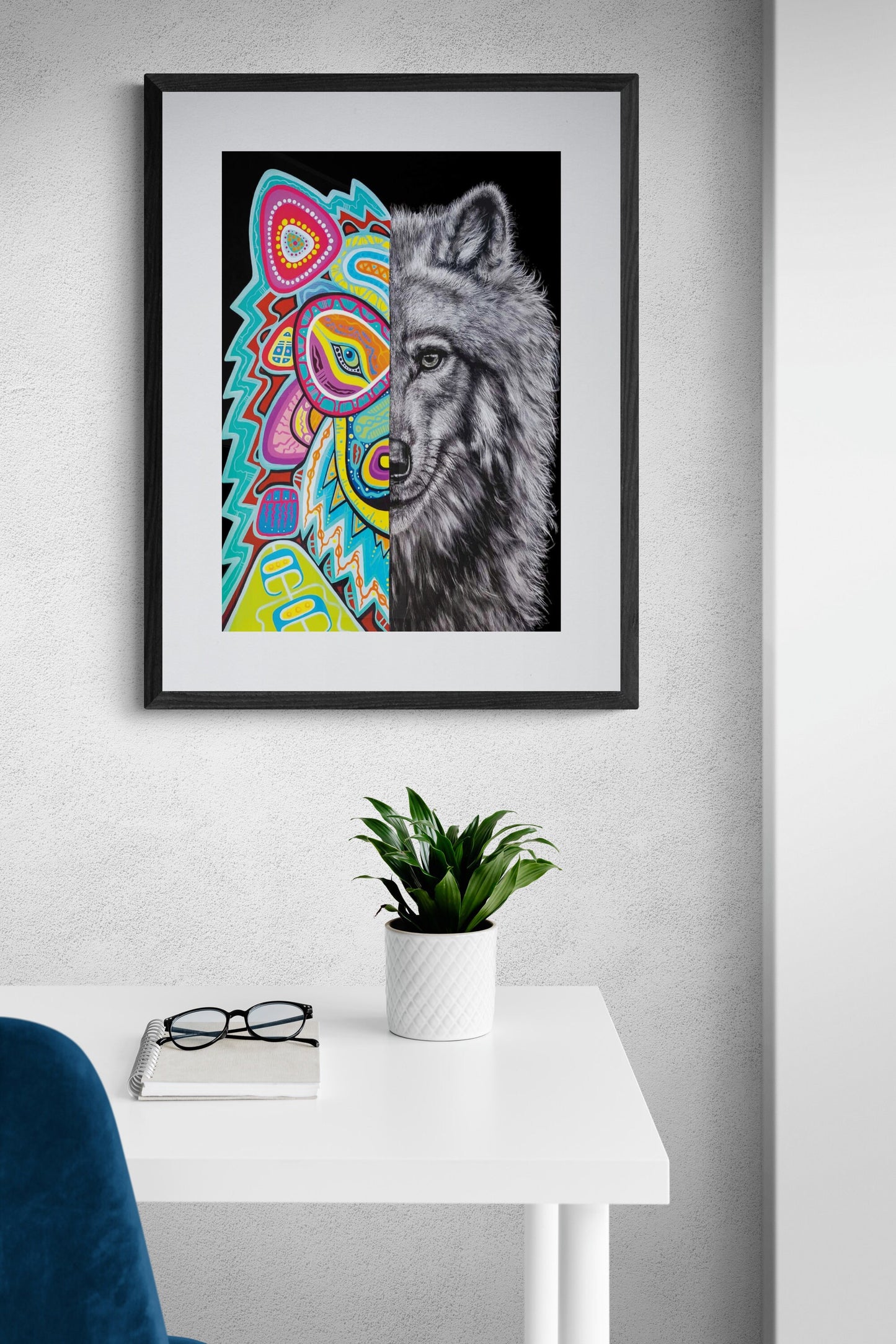 Thaddeus by Donna Langhorne Indigenous Art Print, First Nations, Anishinaabe Nation, Native Americans Decor, Wolf Framed Art
