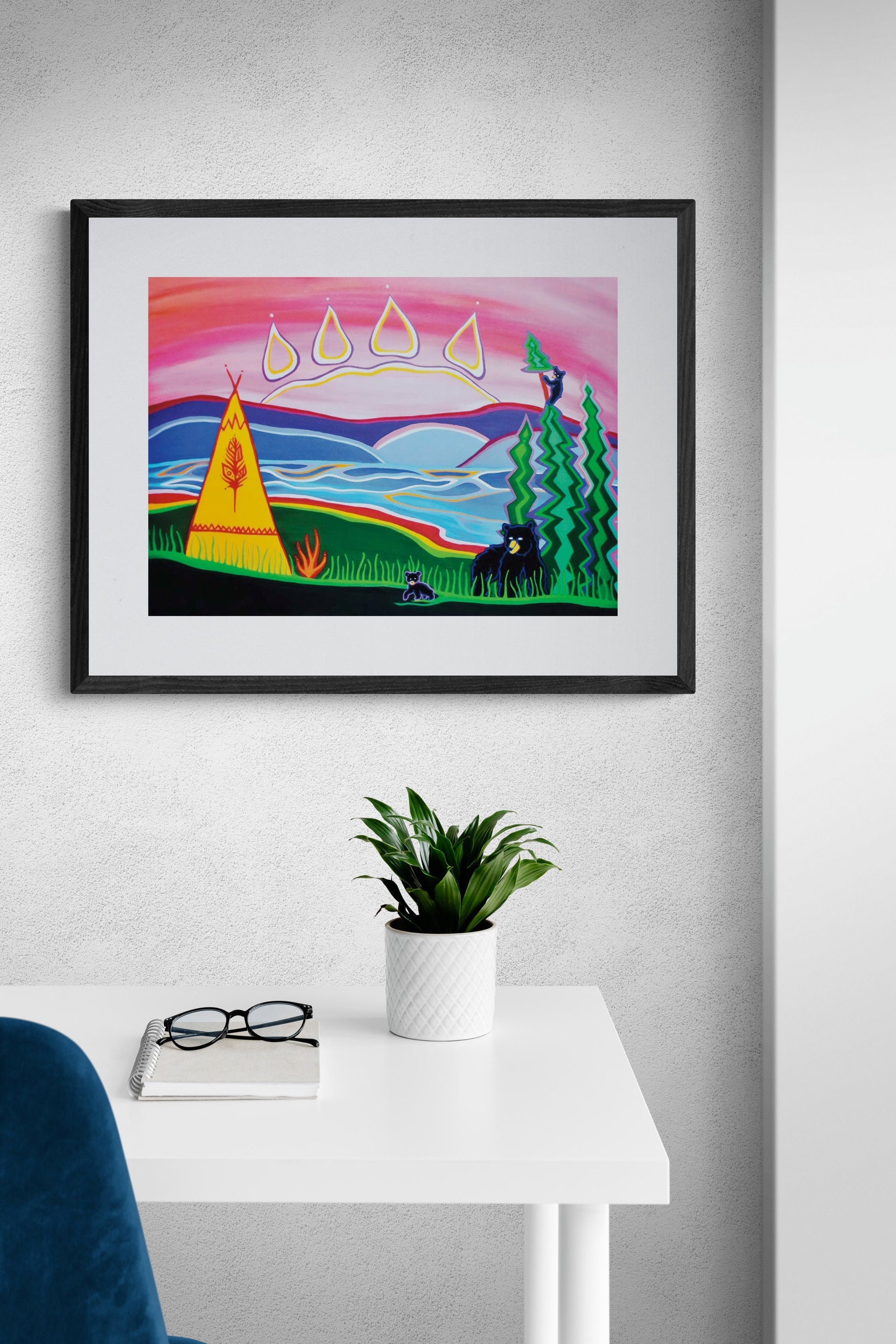 Bear Visit By Patrick Hunter Indigenous Art Print, First Nations, Ojibway, Native Americans Indian Decor, Framed Art