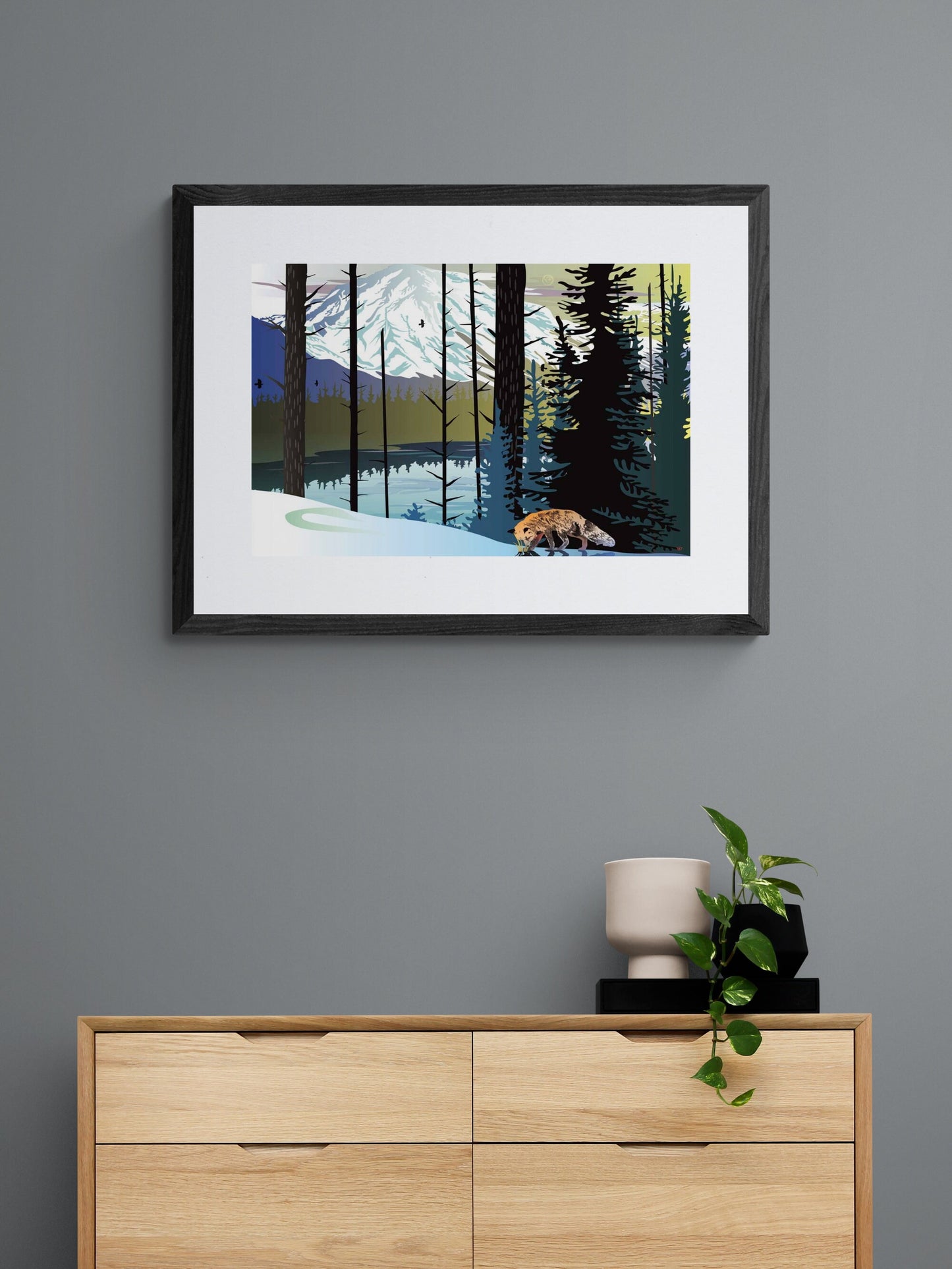 Fox Winter Mountains By Mark Preston, Indigenous Art Print, First Nations, Native Americans, Tlingit, Yukon Territory, Framed Art