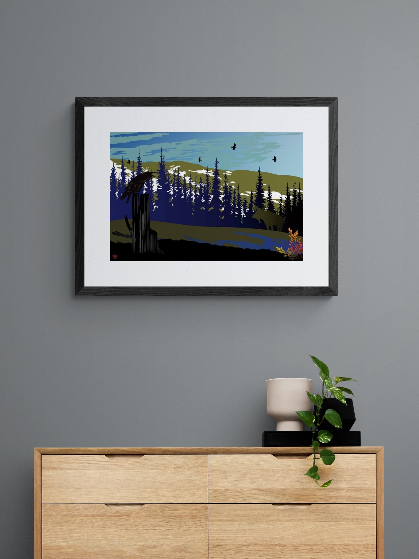 Raven And Moose By Mark Preston, Indigenous Art Print, First Nations, Native Americans, Tlingit, Yukon Territory, Framed Art