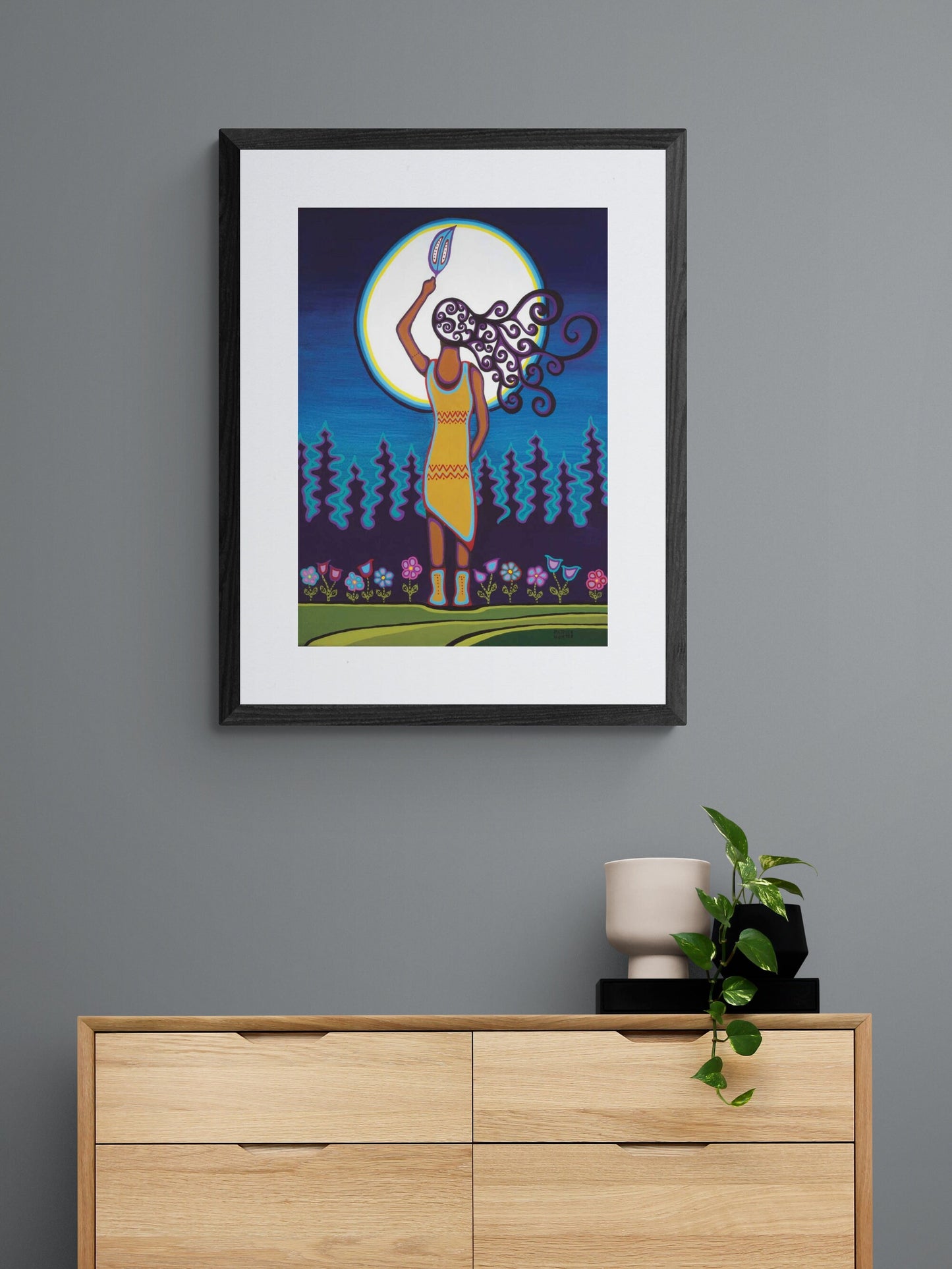 Woman and Grandmother Moon By Patrick Hunter Indigenous Art Print, First Nations, Ojibway, Native Americans Indian Decor, Framed Art