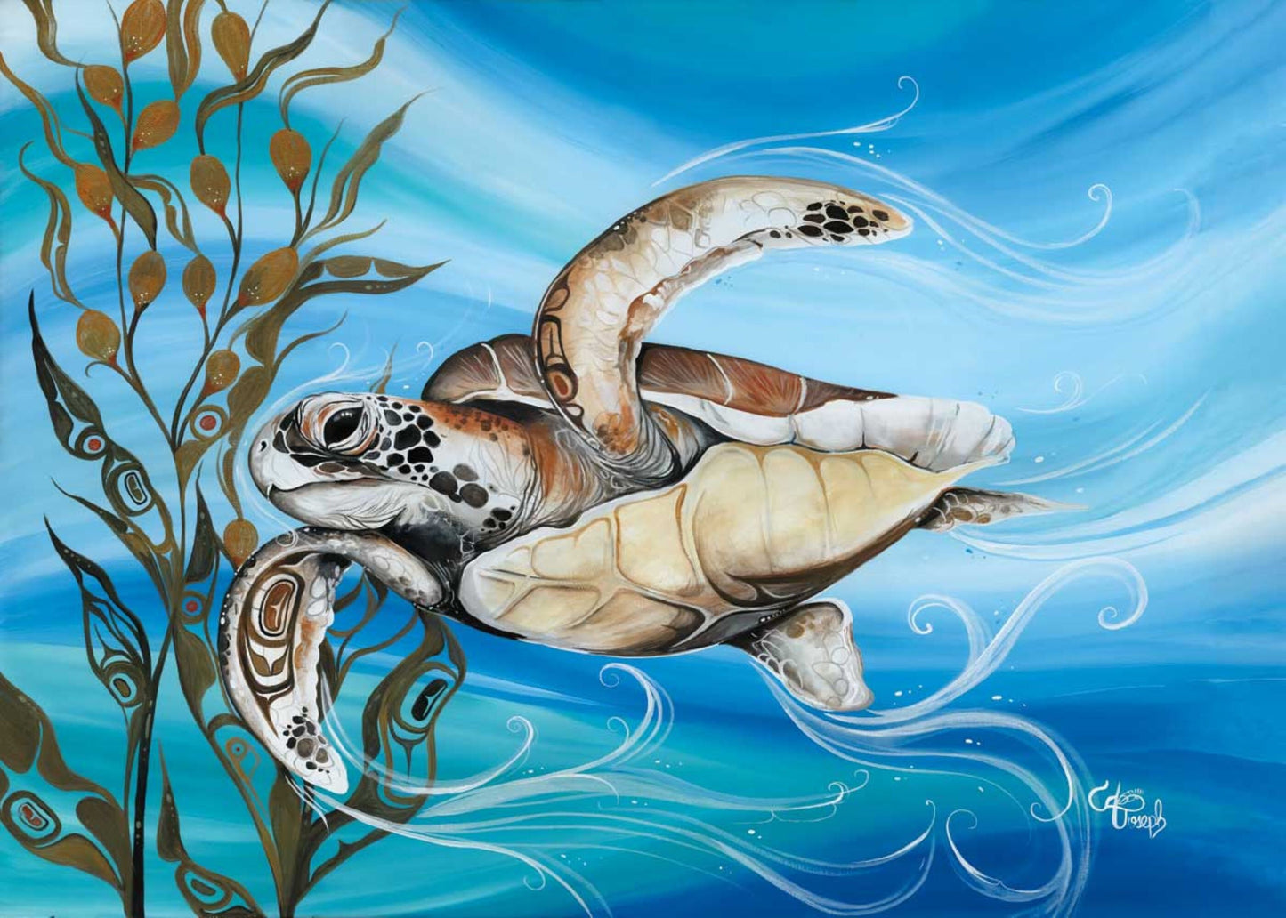 Grand Sea Turtle By Carla Joseph, Indigenous Art Print, First Nations, Native Americans, Cree, Métis, Framed Art