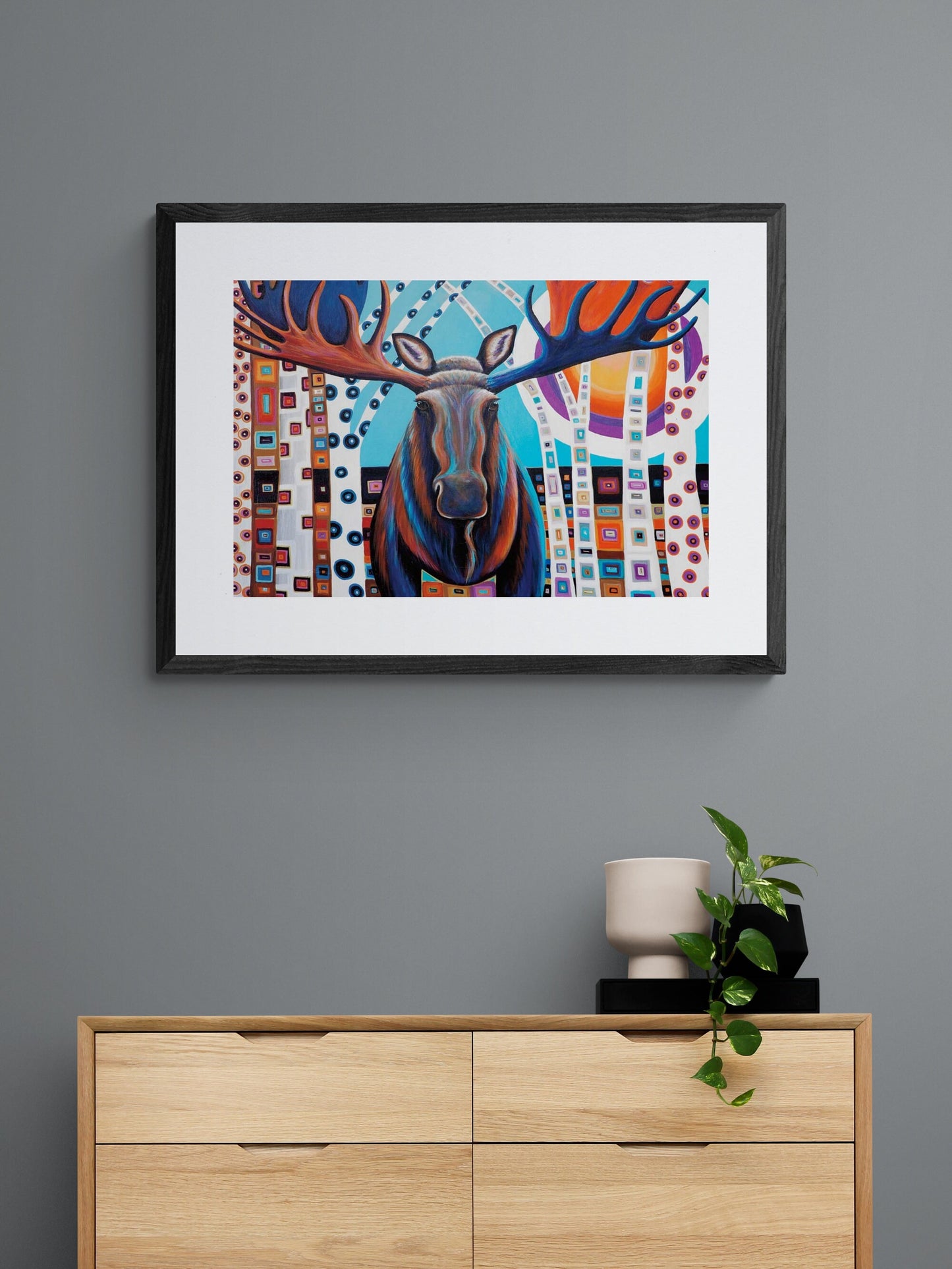 Winter Moose By Wynne Parkin, Canadian Artist, Canadiana Art Print, Framed Art