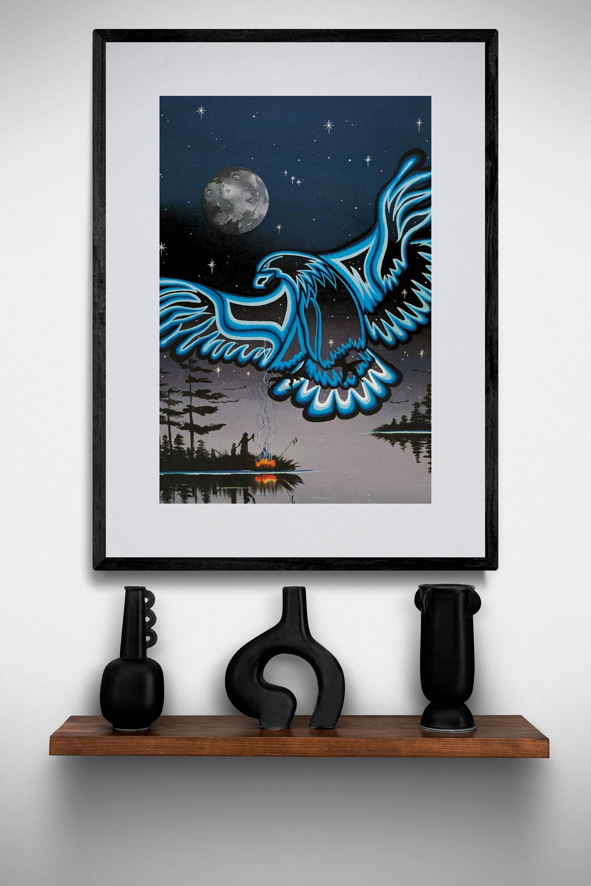 Eagle In The Sky By  William Monague, Indigenous Art Print, First Nations, Ojibway, Native Americans Indian Decor, Framed Art