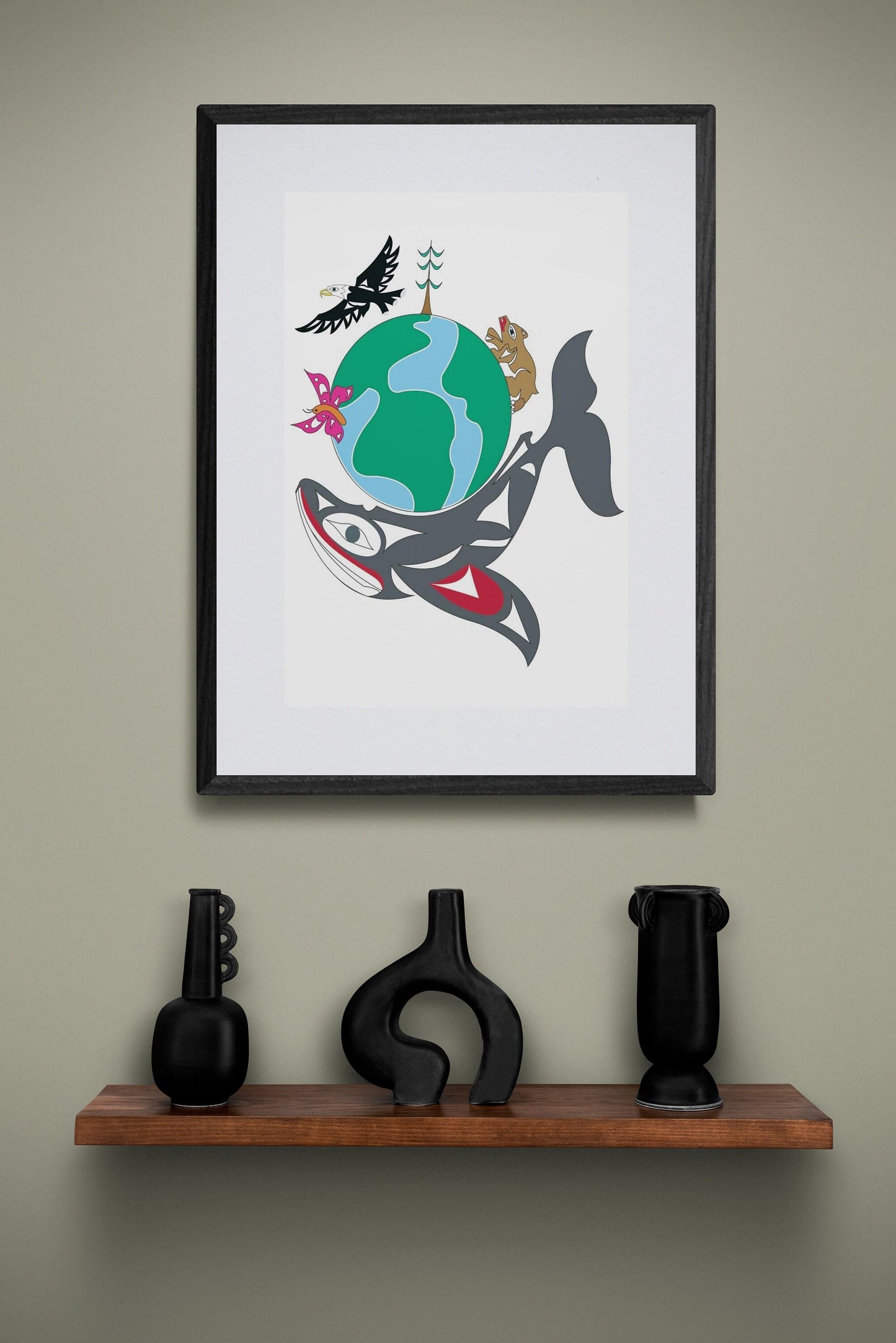 World Earth Day by Doug LaFortune, Indigenous Art Print, First Nations, Native American Indian Decor, Animal Print