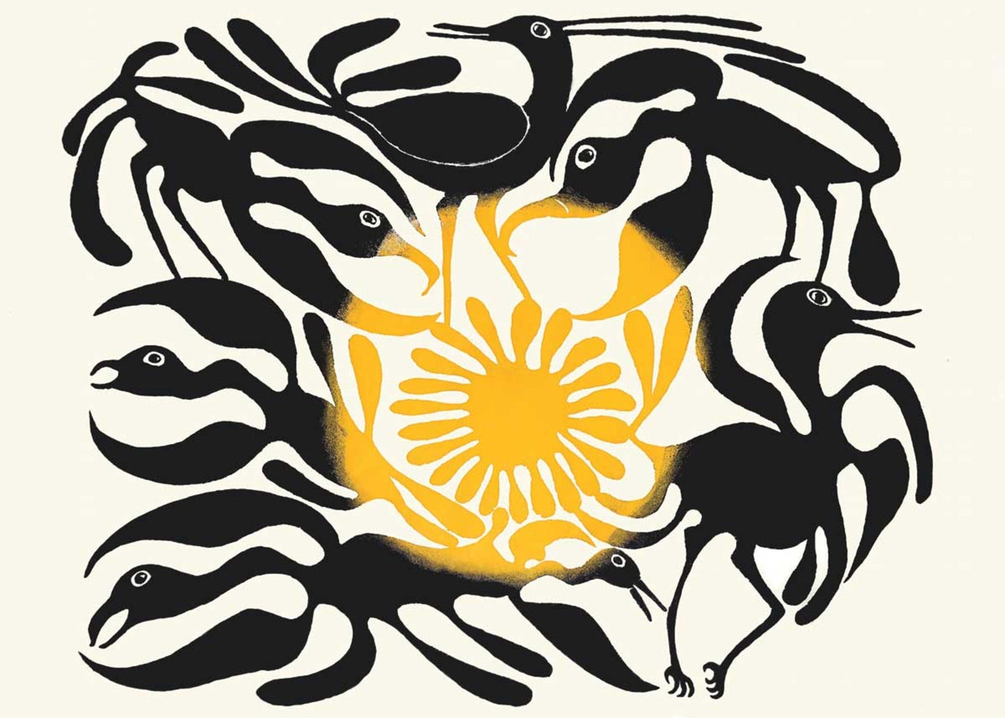 The Arrival Of The Sun, 1962, Stonecut by  Kenojuak Ashevak, Indigenous Inuit Art Card, Aboriginal Decor, Framed Art Card