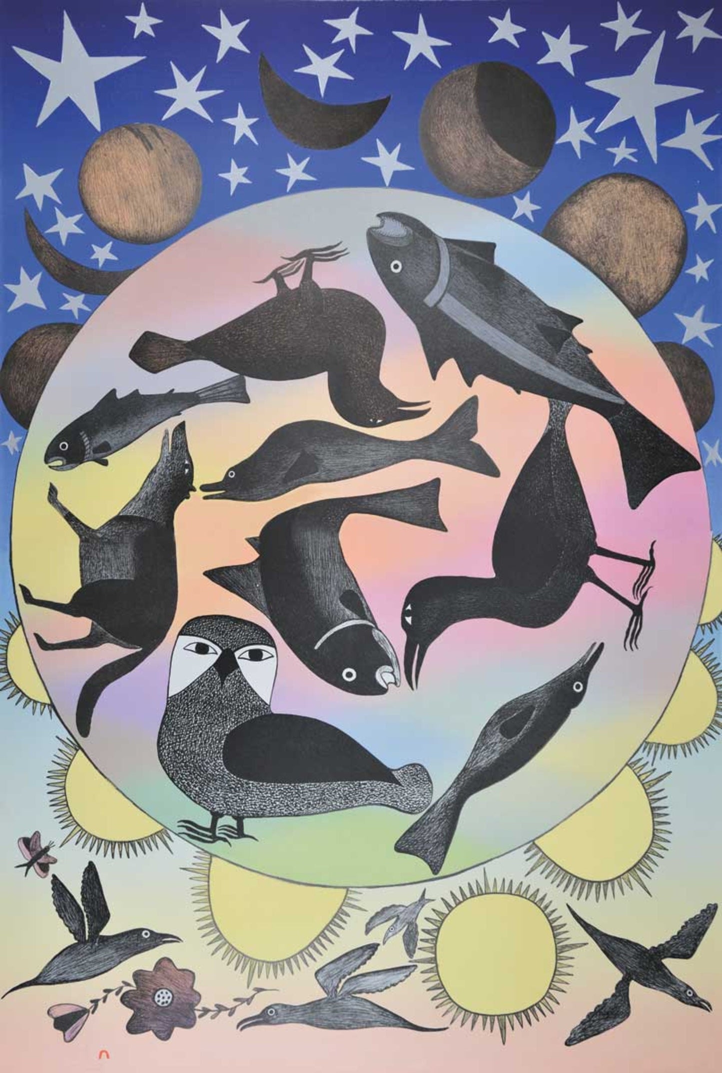 Siilavut, Nunavut (Our Environment, Our Land) by Kenojuak Ashevak, Indigenous Inuit Art Card, Aboriginal Decor, Framed Art Card