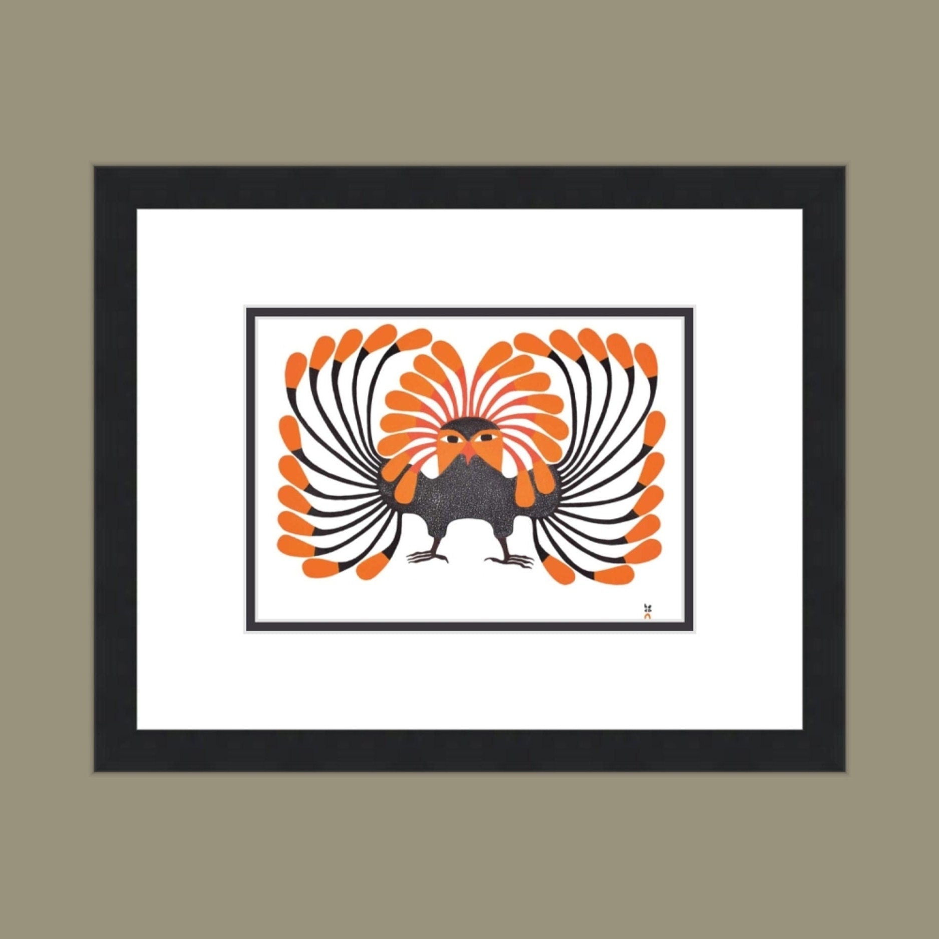 Autumnal Owl, 1999 (Stonecut) by Kenojuak Ashevak, Indigenous Inuit Art Card, Aboriginal Decor, Framed Art Card