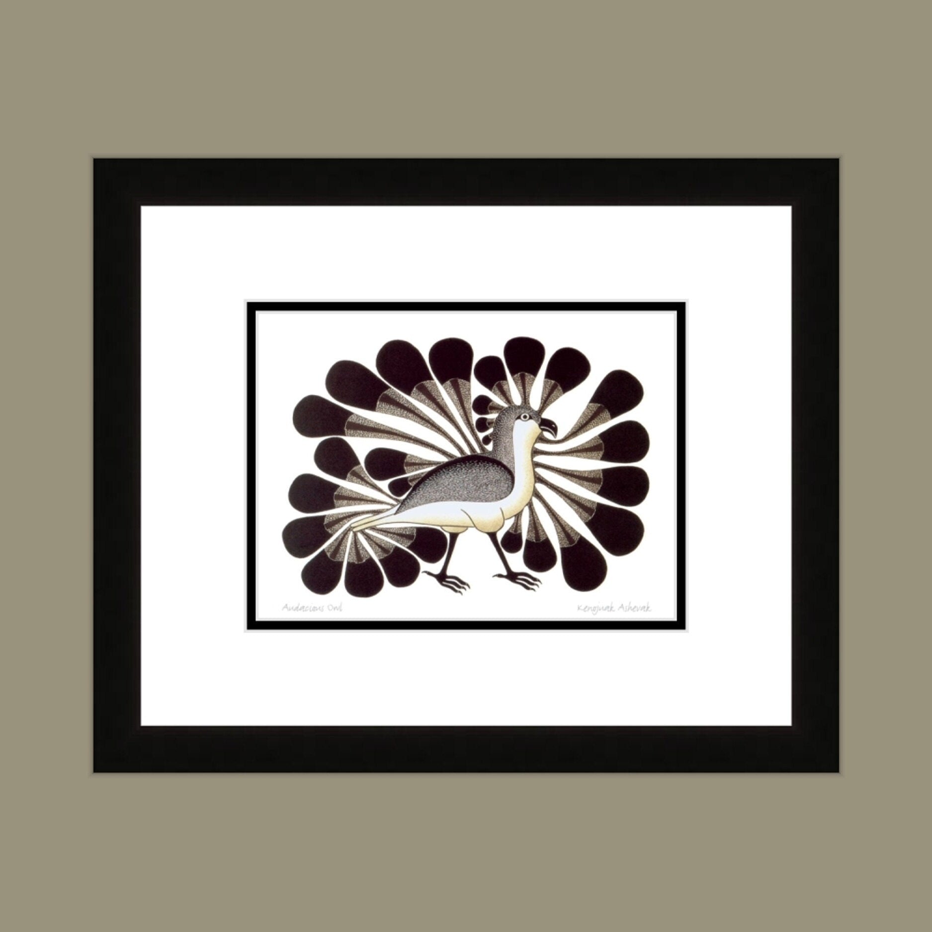 Audacious Owl by Kenojuak Ashevak, Indigenous Inuit Art Card, Aboriginal Decor, Framed Art Card