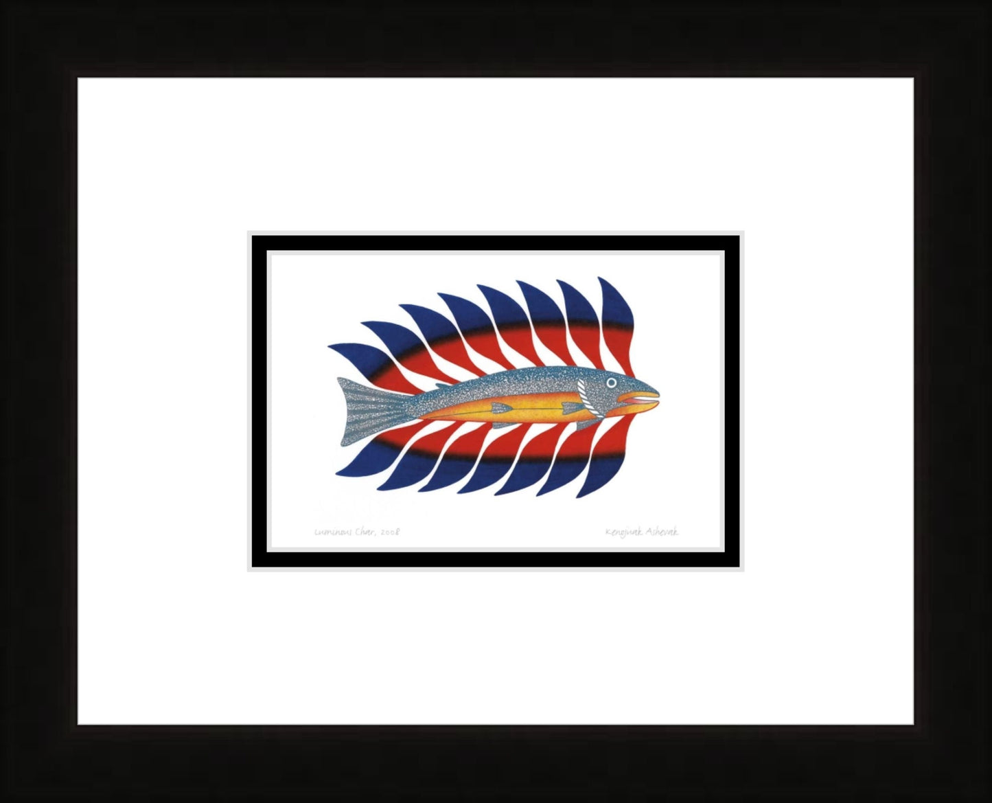 Luminous Char, 2008 Lithograph, by Kenojuak Ashevak, Indigenous Inuit Art Card, Aboriginal Decor, Framed Art Card