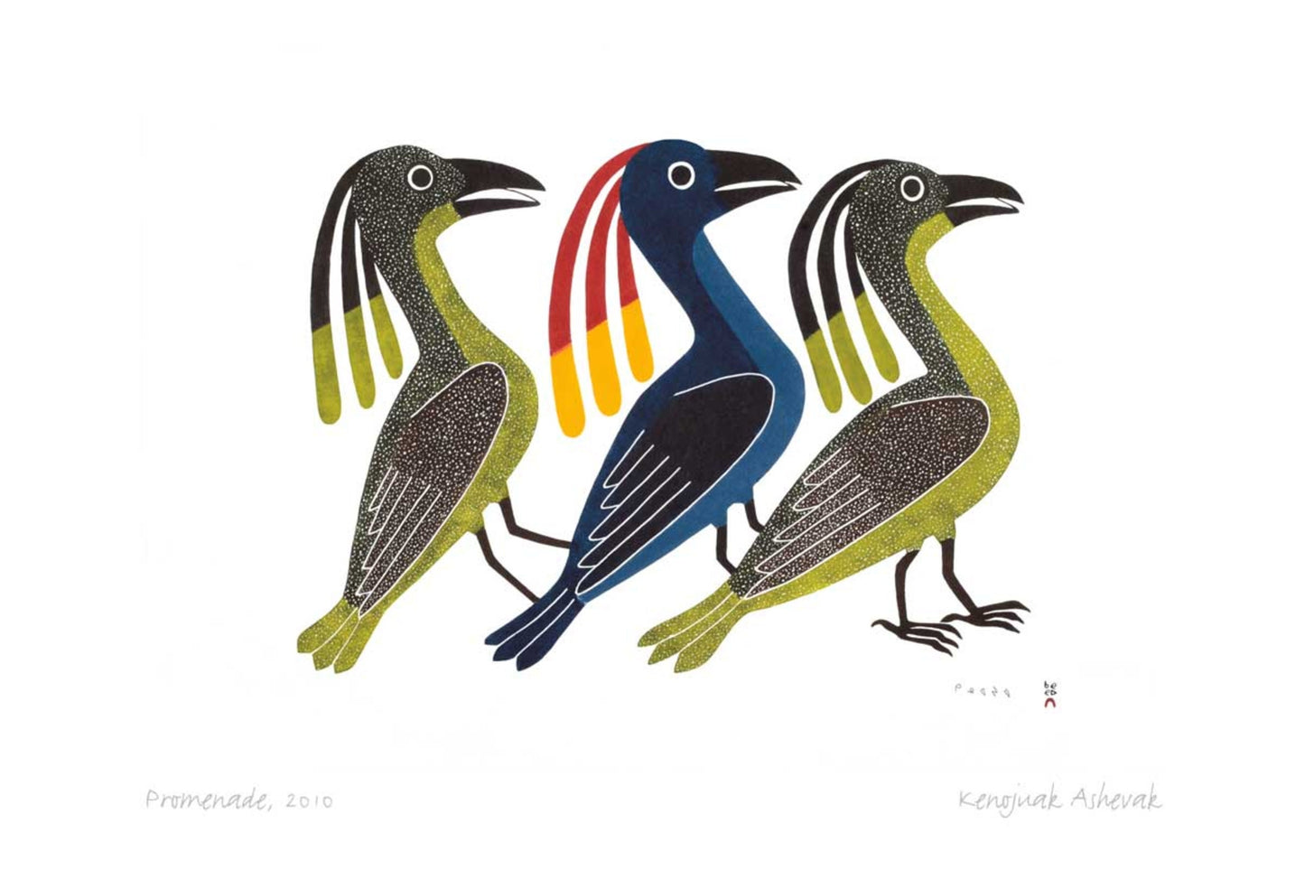 Promenade, 2010 by Kenojuak Ashevak, Indigenous Inuit Art Card, Aboriginal Decor, Framed Art Card