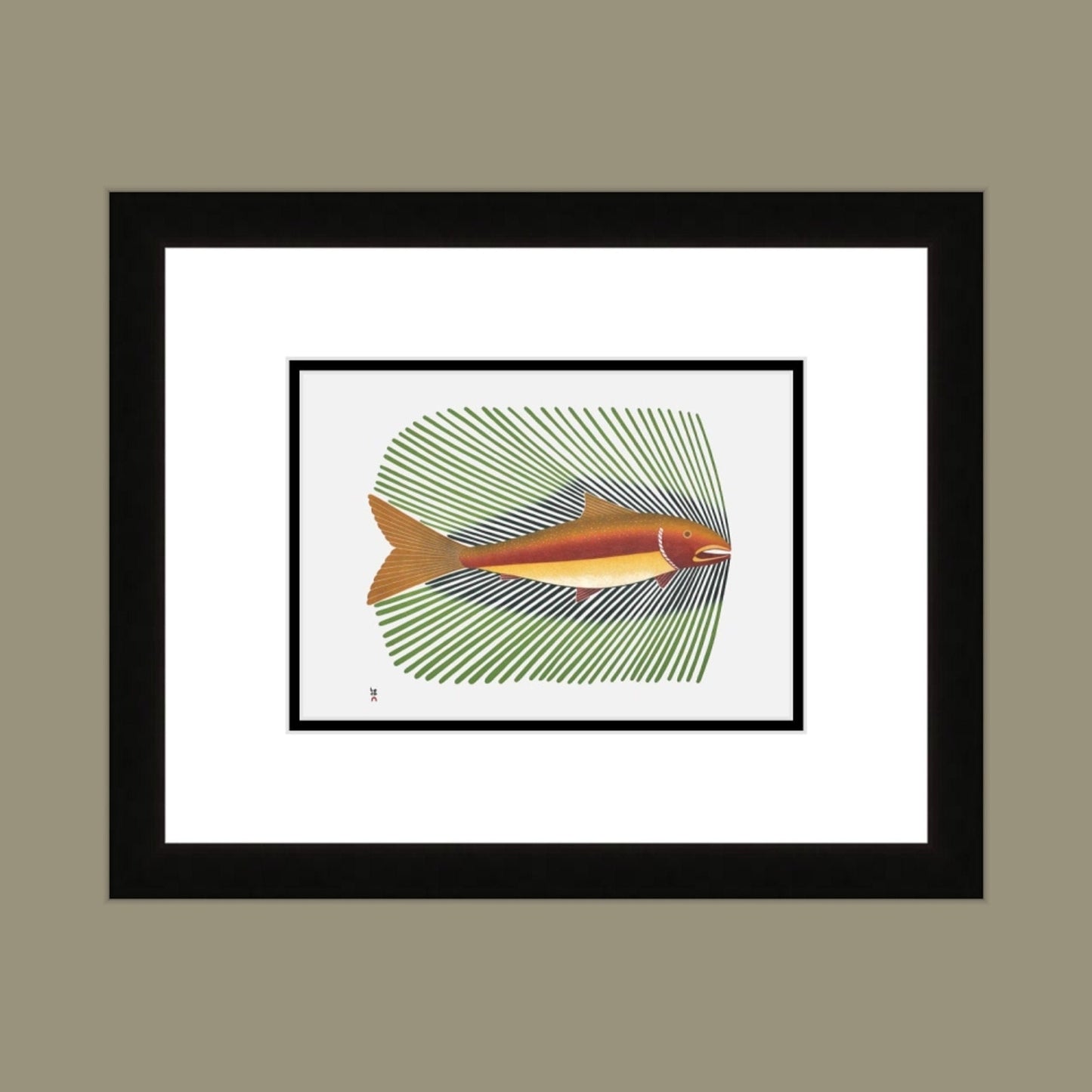 Summer Char (Stonecut & Stencil) by Kenojuak Ashevak, Indigenous Inuit Art Card, Aboriginal Decor, Framed Art Card