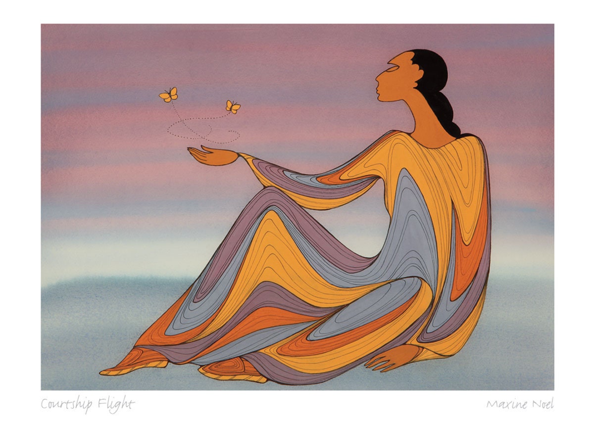 Courtship Flight by Maxine Noel, Indigenous Art Print, First Nations, Native Americans, Framed Art Card
