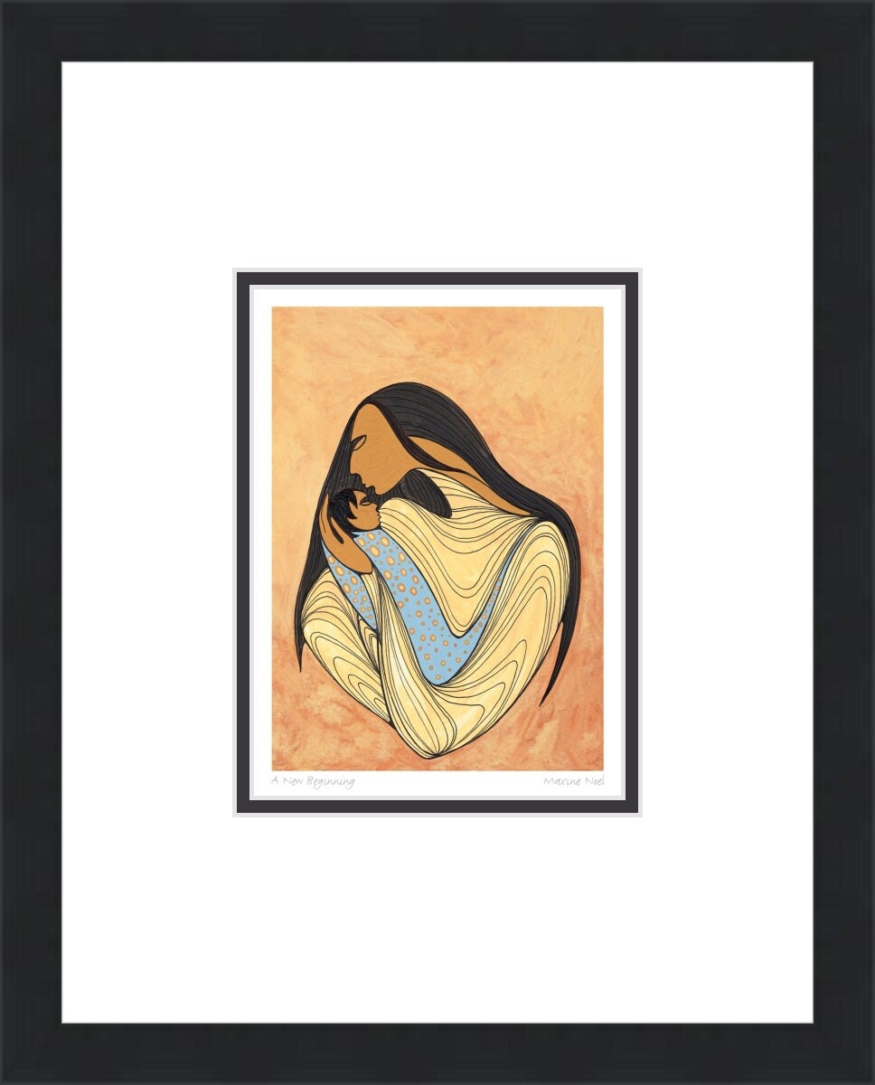 A New Beginning by Maxine Noel, Indigenous Art Print, First Nations, Native Americans, Framed Art Card, Mother and Child