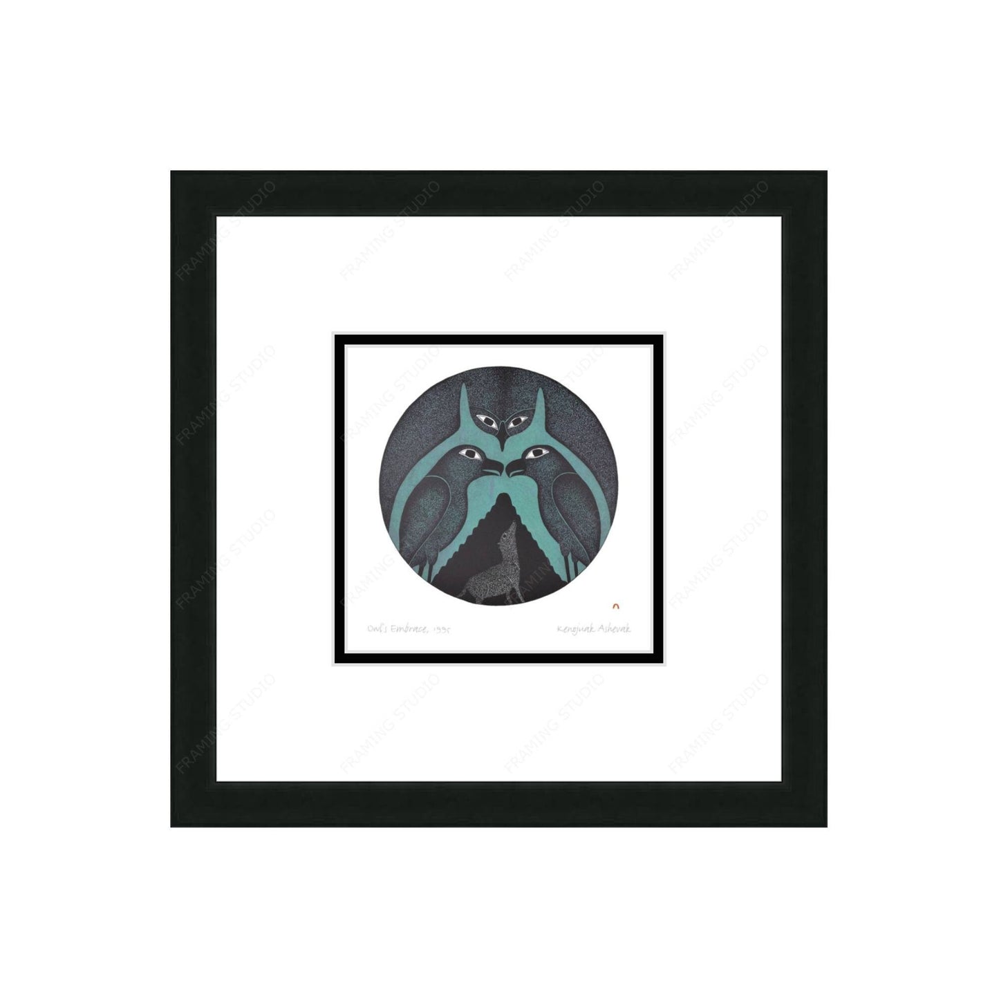 Owl’s Embrace, 1995 by Kenojuak Ashevak, Indigenous Inuit Art Card, Aboriginal Decor, Framed Art Card