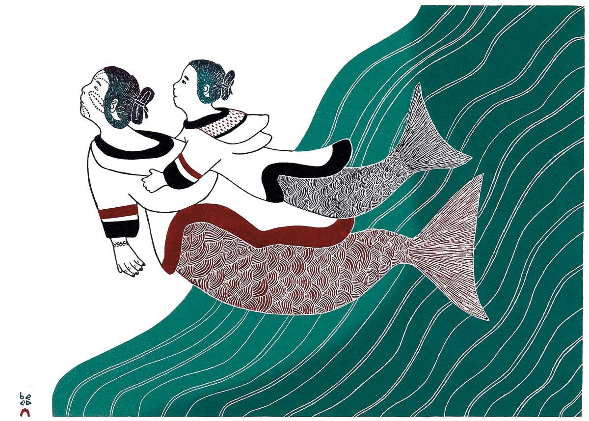 Surfacing by Ningiukulu Teevee, Indigenous Inuit Art Card, Aboriginal Decor, Framed Art Card