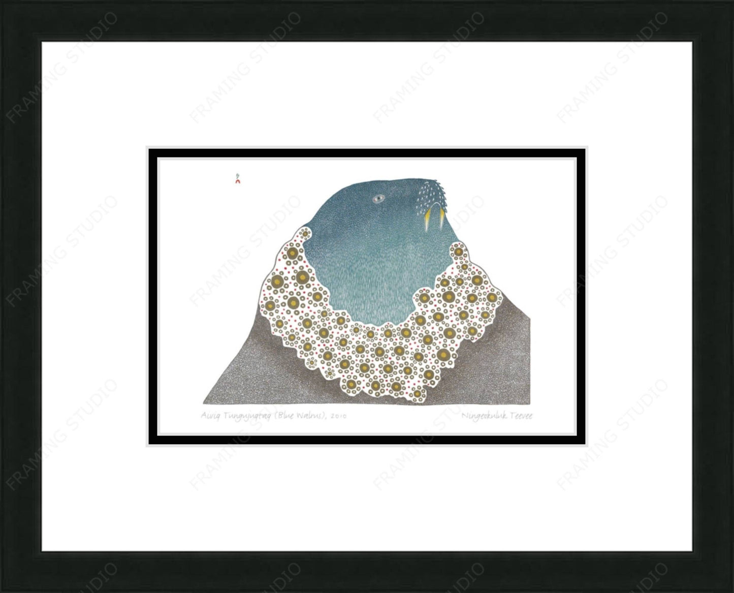 Aiviq Tungujuqtaq (Blue Walrus), 2010 by Ningiukulu Teevee, Indigenous Inuit Art Card, Aboriginal Decor, Framed Art Card