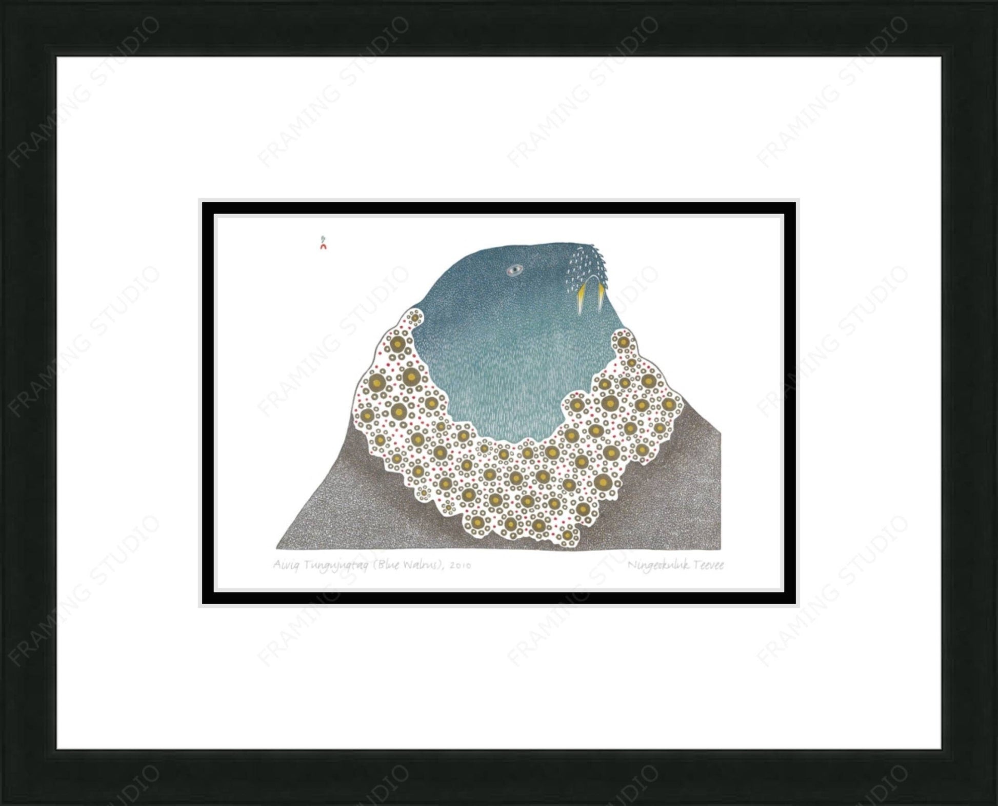 Aiviq Tungujuqtaq (Blue Walrus), 2010 by Ningiukulu Teevee, Indigenous Inuit Art Card, Aboriginal Decor, Framed Art Card