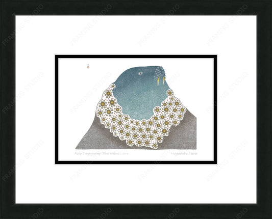 Aiviq Tungujuqtaq (Blue Walrus), 2010 by Ningiukulu Teevee, Indigenous Inuit Art Card, Aboriginal Decor, Framed Art Card