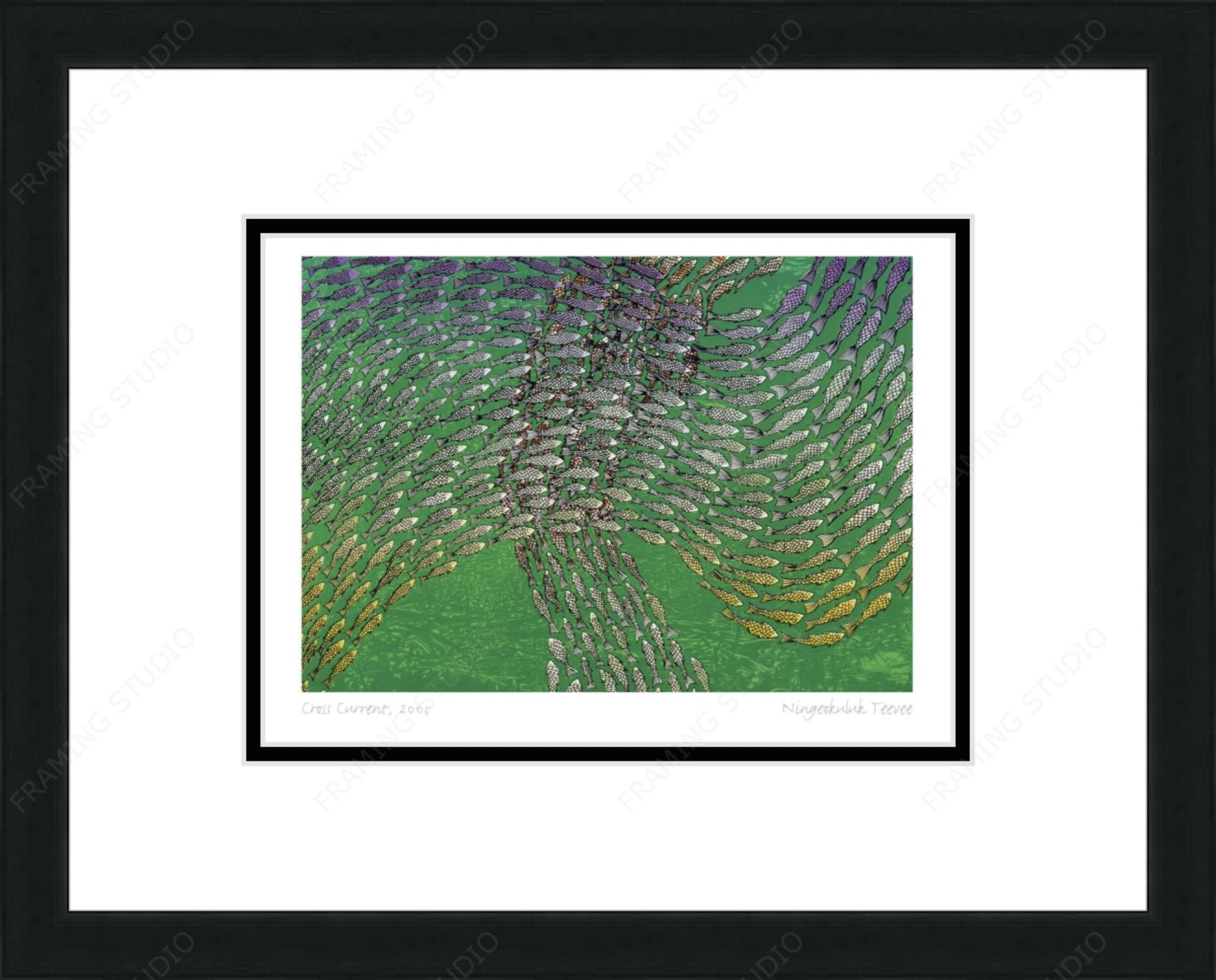 Cross Current, 2005 by Ningiukulu Teevee, Indigenous Inuit Art Card, Aboriginal Decor, Framed Art Card