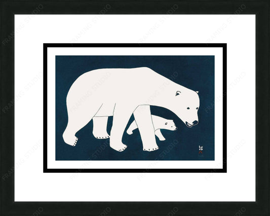 Bears On Blue by Kananginak Pootoogook, Indigenous Art Card, Inuit Framed Art Card