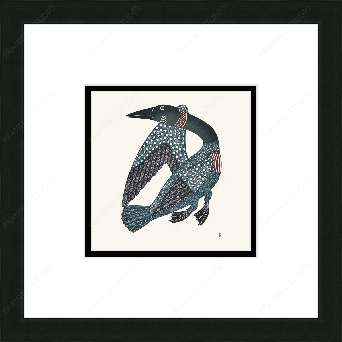 Tuulliq Taanisqtuq (Dancing Loon) by Kenojuak Ashevak, Indigenous Inuit Art Card, Aboriginal Decor, Framed Art Card