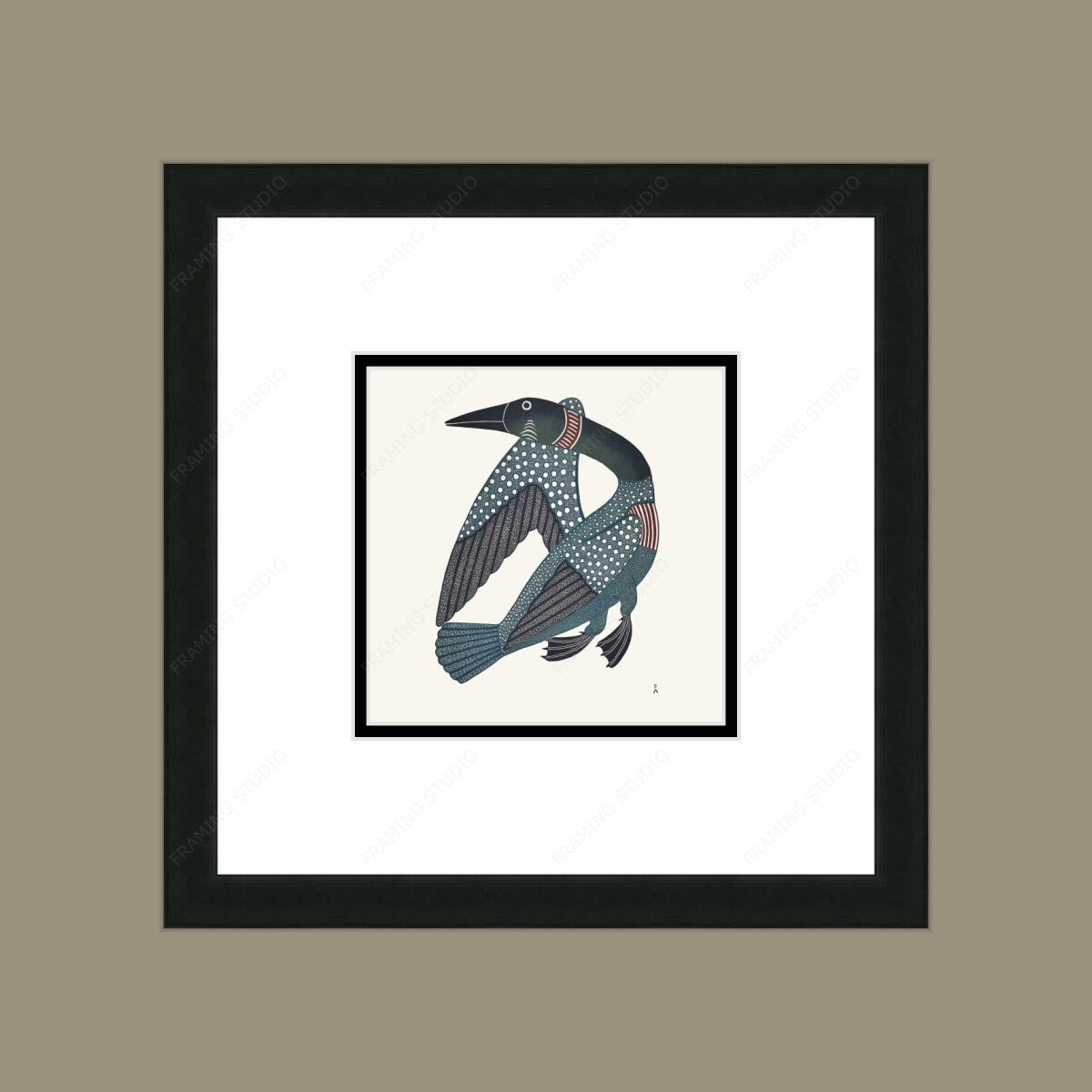 Tuulliq Taanisqtuq (Dancing Loon) by Kenojuak Ashevak, Indigenous Inuit Art Card, Aboriginal Decor, Framed Art Card