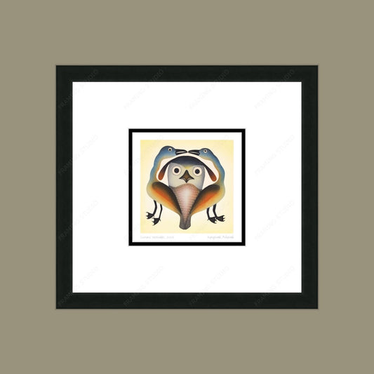 Curious Intruder, 2009 by Kenojuak Ashevak, Indigenous Inuit Art Card, Aboriginal Decor, Framed Art Card