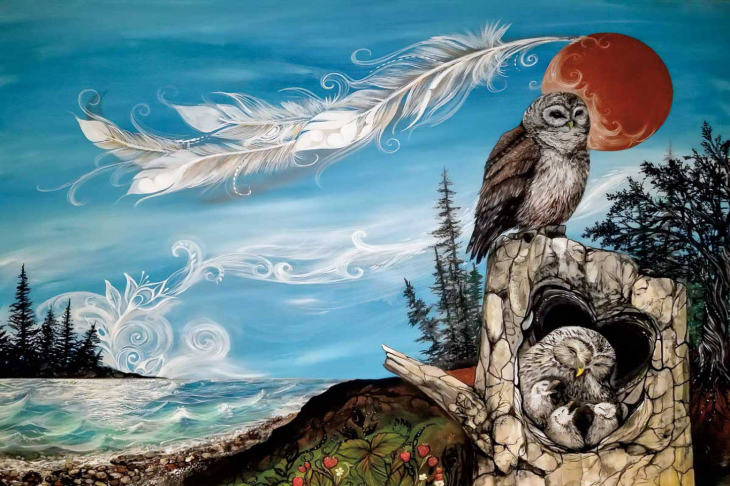 Owl Family by Karen Erickson, Indigenous Art Print, First Nations, Native American Indian Decor