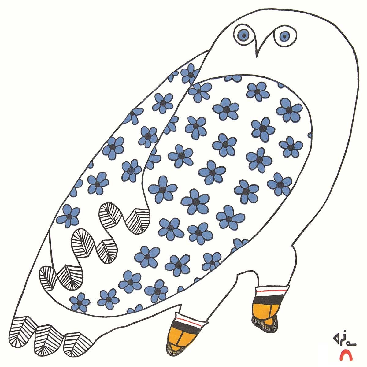 Blossoming Owl by Ningiukulu Teevee,, Indigenous Art Card, Inuit Framed Art Card