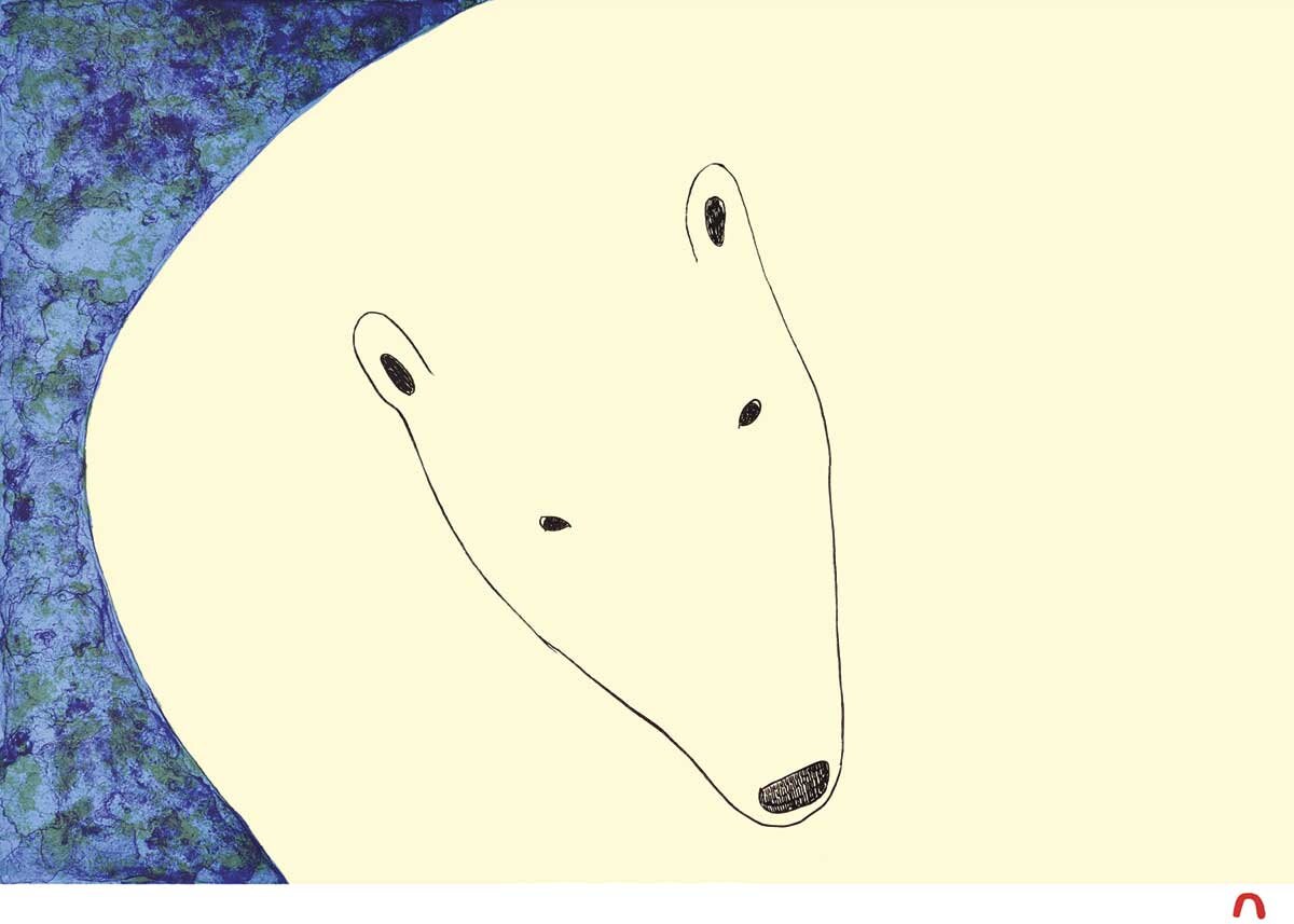 Curious Bear, 2008 by Ningiukulu Teevee, Indigenous Inuit Art Card, Aboriginal Decor, Framed Art Card