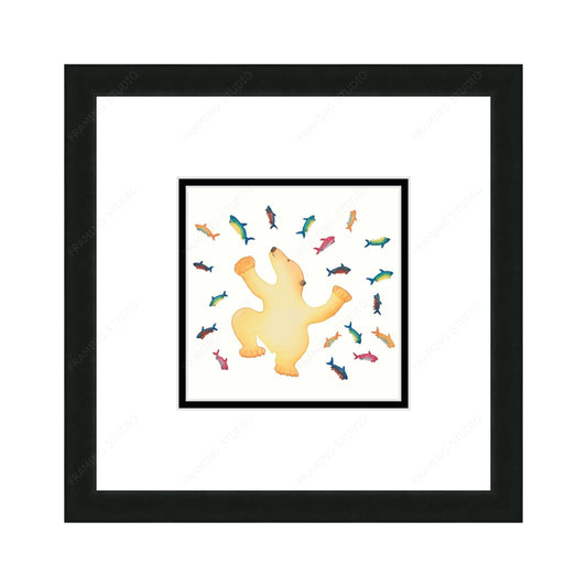 Surfacing Bear by Cee Pootoogook, Indigenous Art Card, Inuit Framed Art Card