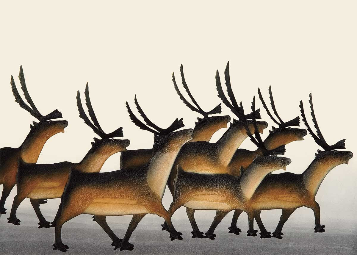 Steadfast Herd by Kananginak Pootoogook, Indigenous Art Card, Inuit Framed Art Card