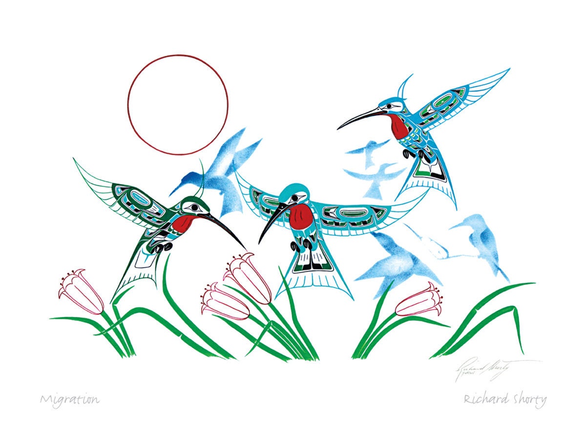 Migration by Richard Shorty, Indigenous Art Card, Hummingbird Framed Art Card
