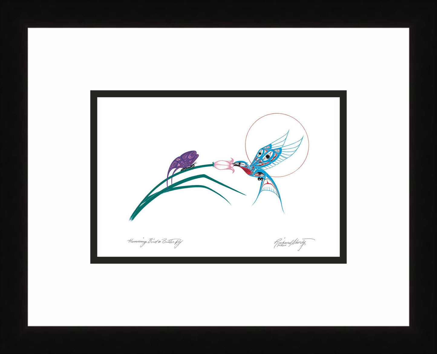 Hummingbird & Butterfly by Richard Shorty, Indigenous Art Card, Hummingbird Framed Art Card