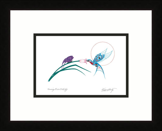 Hummingbird & Butterfly by Richard Shorty, Indigenous Art Card, Hummingbird Framed Art Card