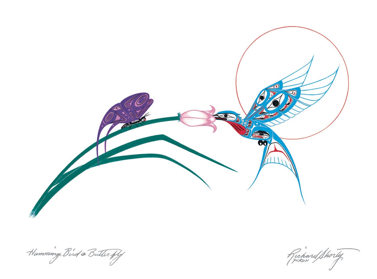 Hummingbird & Butterfly by Richard Shorty, Indigenous Art Card, Hummingbird Framed Art Card